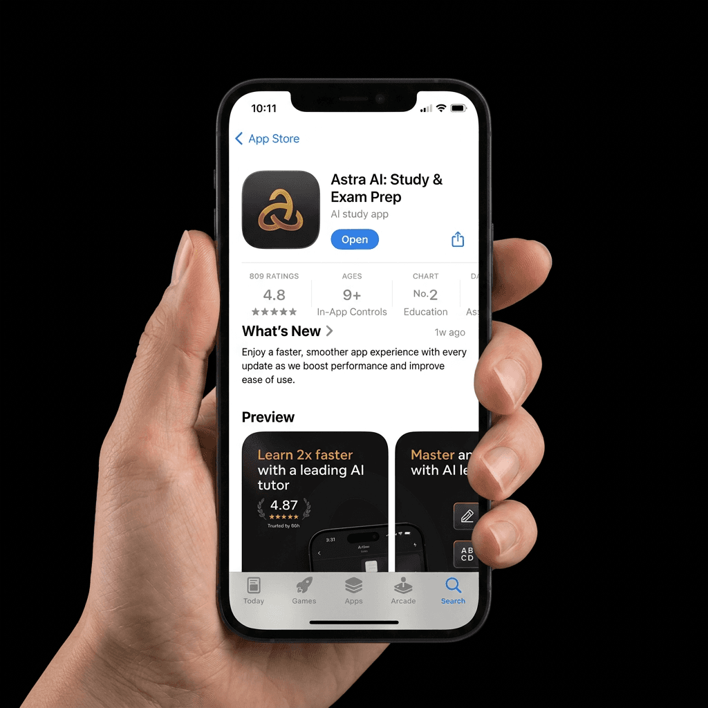App Astra AI com um plano de estudo para o teste e acompanhamento do progresso
